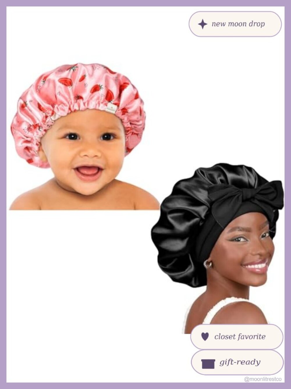 Satin Sleep Bonnet Double Layer Adjustable Hair Cap for Curly Natural Hair